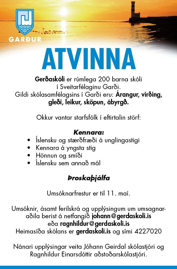 Starfsfólk óskast fyrir næsta skólaár