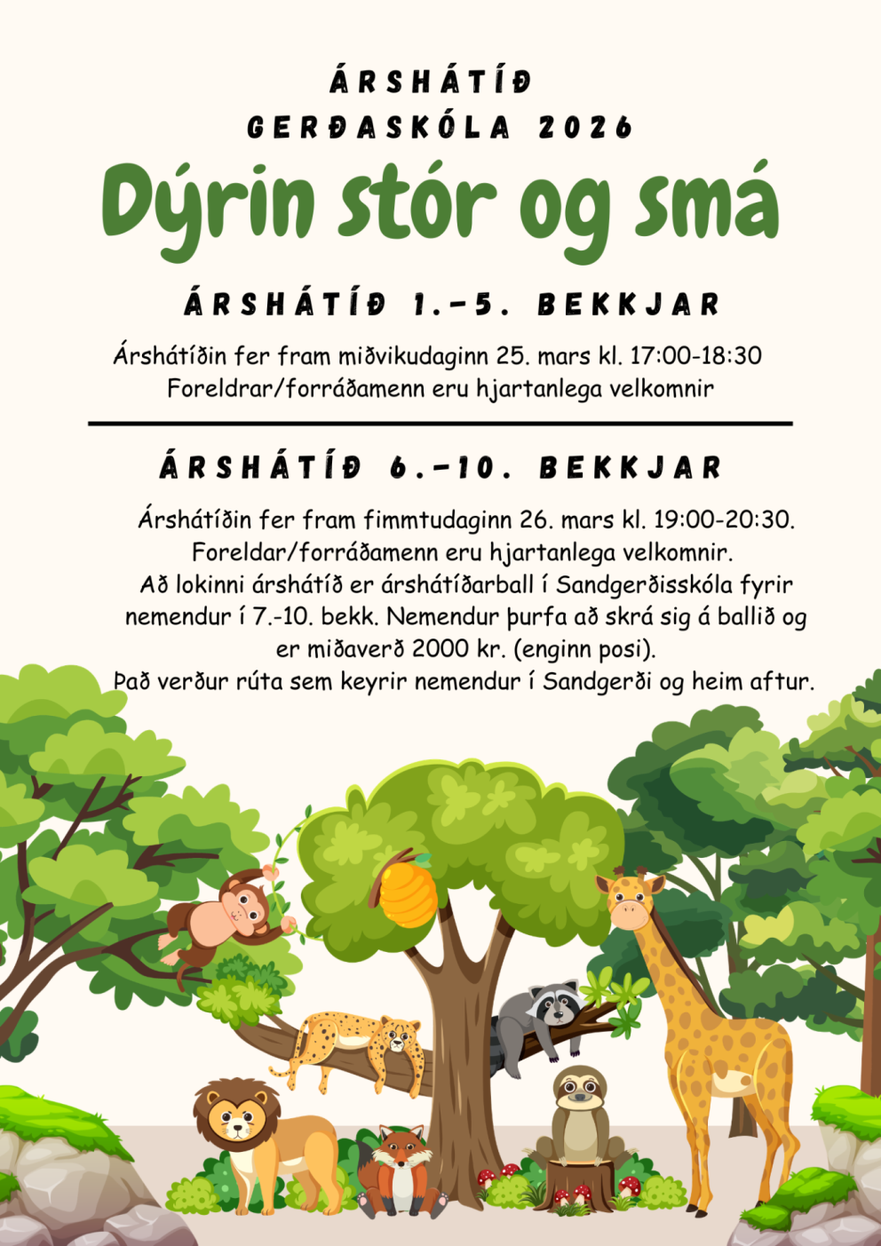 Árshátíð Gerðaskóla, skertur nemendadagur og páskafrí.