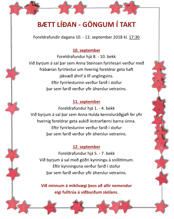 Foreldrafundir í næstu viku