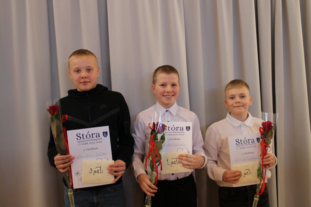 Verðlaunahafar í Stóru upplestrarkeppninni 2023  - Gerðaskóli hreppti 3. sætið