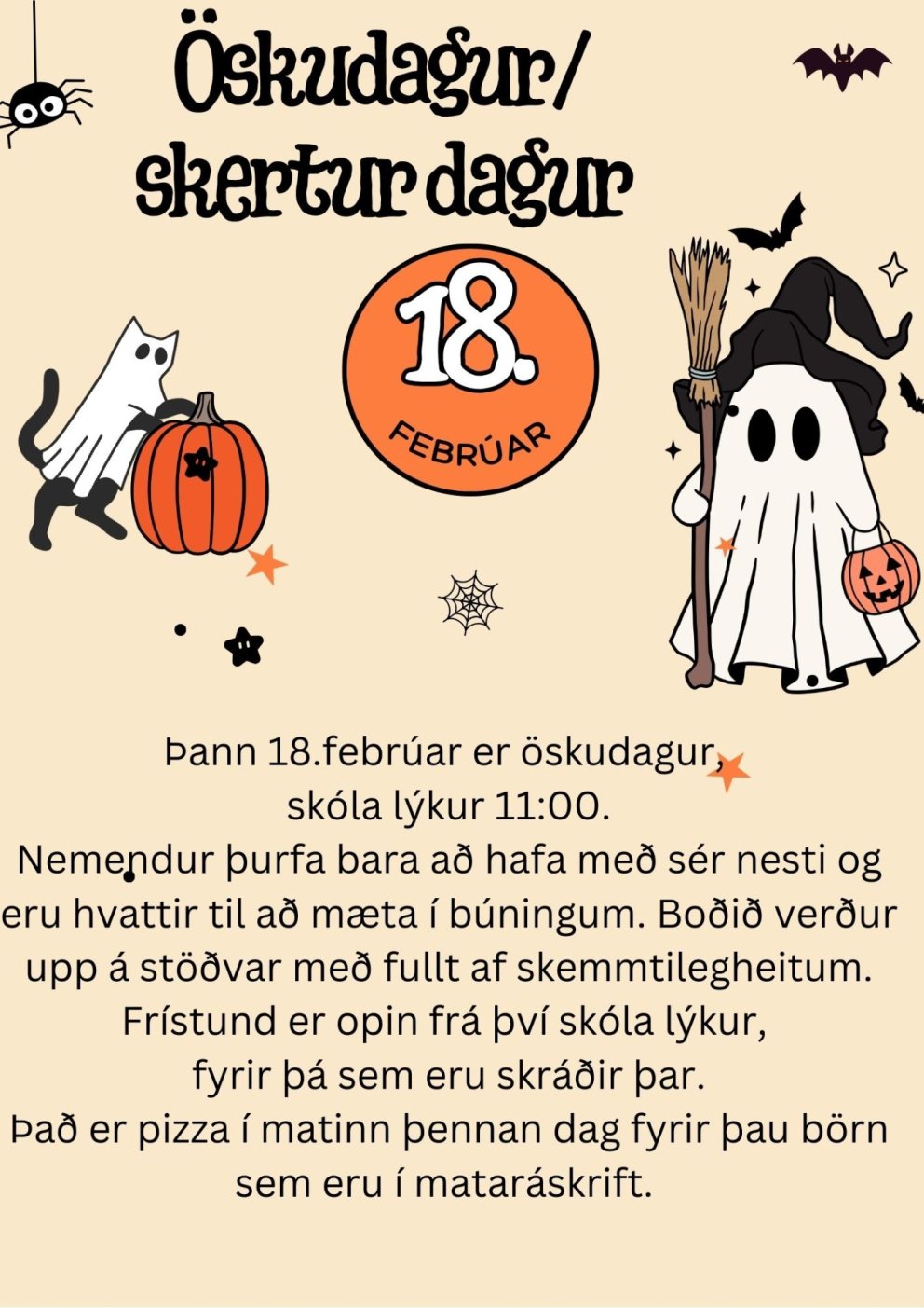 Öskudagur/skertur dagur 18. febrúar.